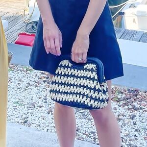 ABERCROMBIE Black and Cream straw clutch